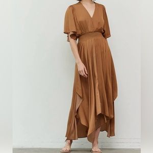 Camel Silk/Satin Dress